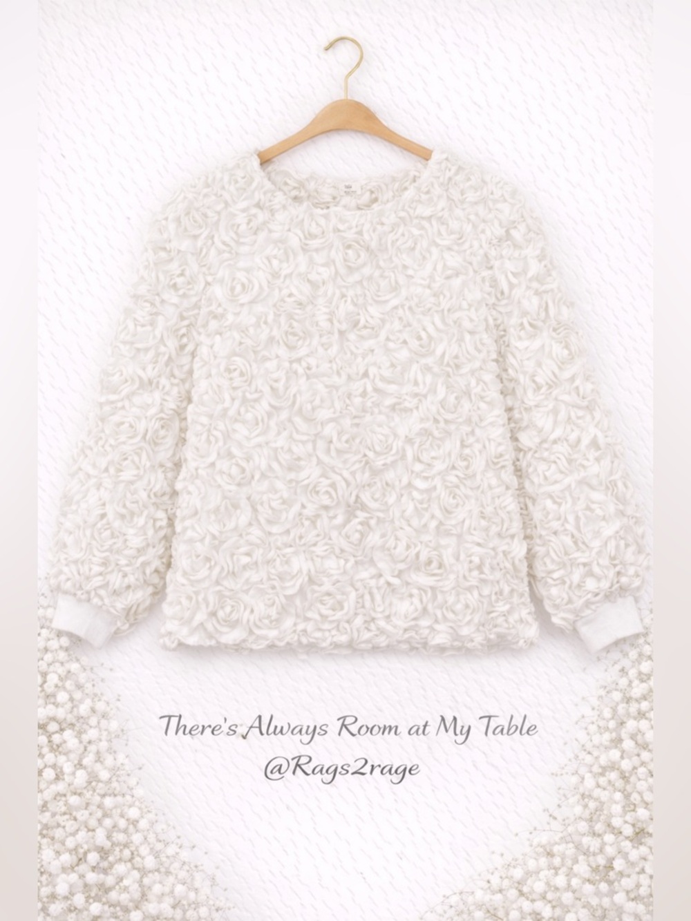 Joh. White Rose Petal Sheer Sleeve Top Cotton Blend Long Sleeve XS - Picture 3 of 9